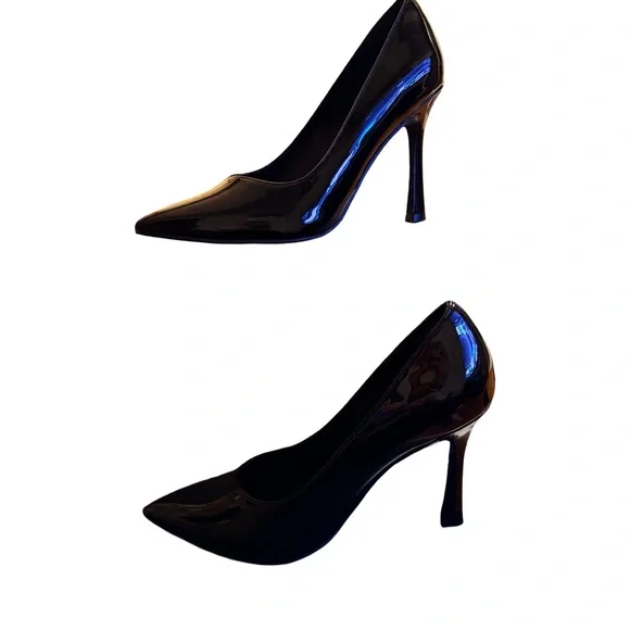 Elisabet Tang Black Patent Leather Stiletto High Heel Pointed Toe Pumps - Picture 6 of 10